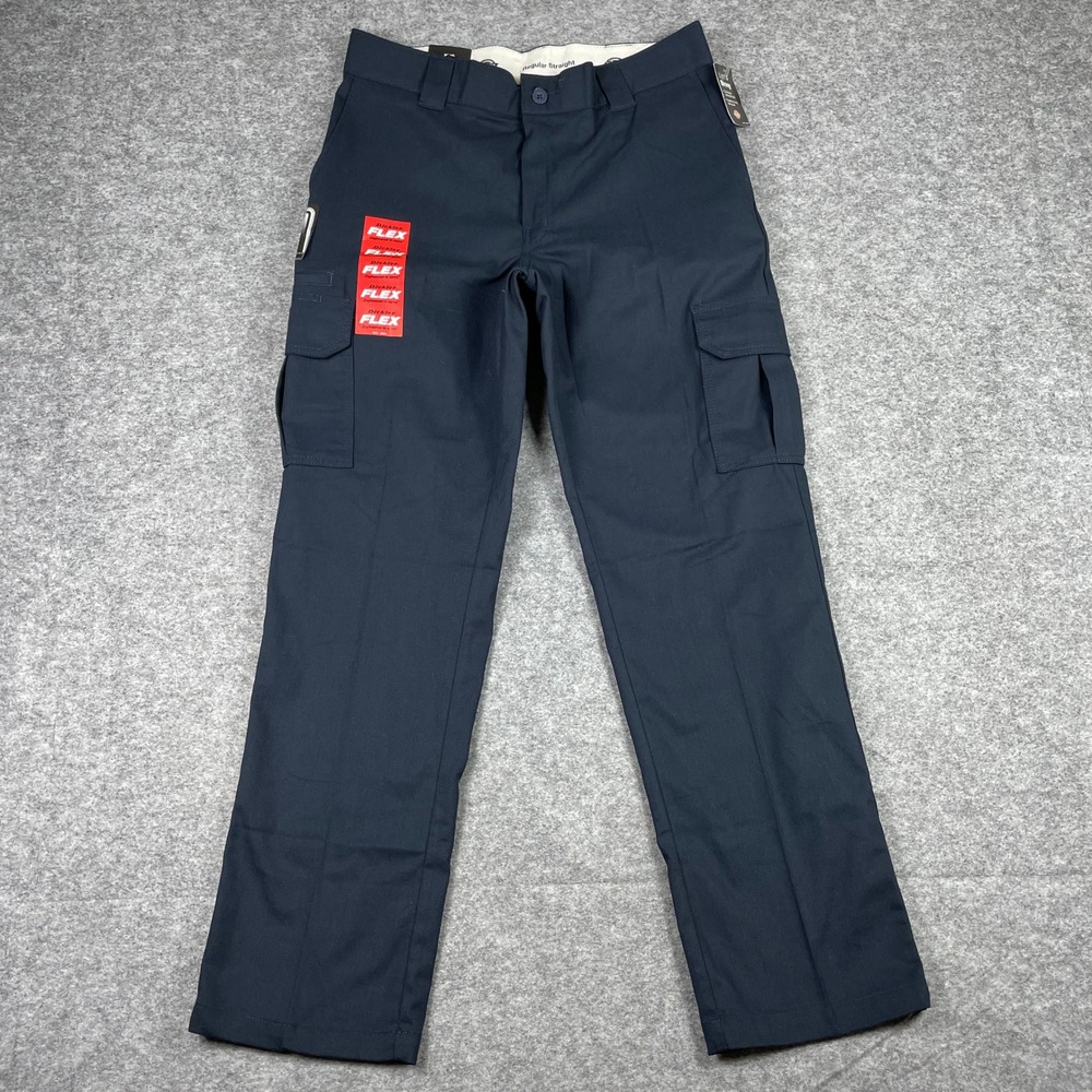 Dickies Cargo Pants Mens 34x32 Navy Flex Regular Straight Work NEW